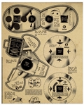 ''The 3 Stooges Moving Picture Machine'' Made by Pillsbury Farina -- Unassembled Cardboard Slide Projector Includes All 56 Slides From ''Movie Maniacs'' -- A Few Slides Damaged, Else Very Good